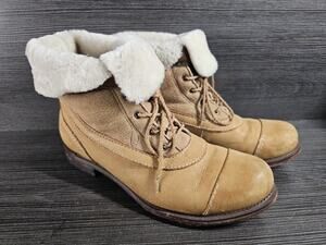 Vintage Timberland Jayne Teddy Fleece Fold Down Boots Wheat Nubuck Women’s 9
